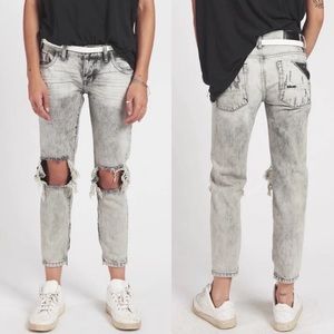 One Teaspoon Freebirds Grey Harley Distressed Low Waist Slim Ankle Zip Jeans 24